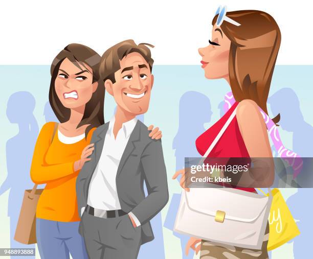 man starring at pretty woman - envy stock illustrations