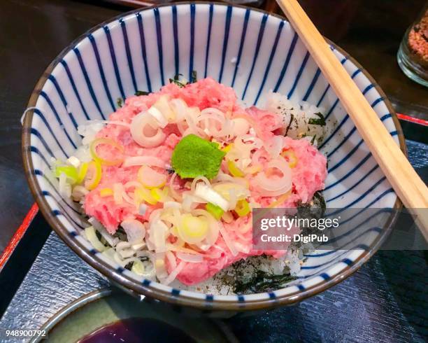 negitoro rice bowl - mincing stock pictures, royalty-free photos & images