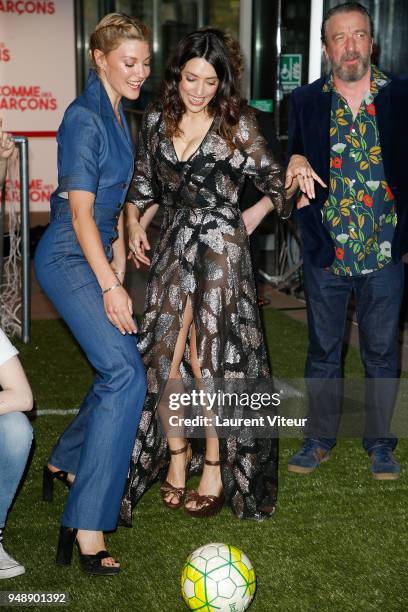 Actresses Mona Walravens and Vanessa Guide attend "Commes des Garcons" Paris Premiere at UGC Cine Cite Bercy on April 19, 2018 in Paris, France.