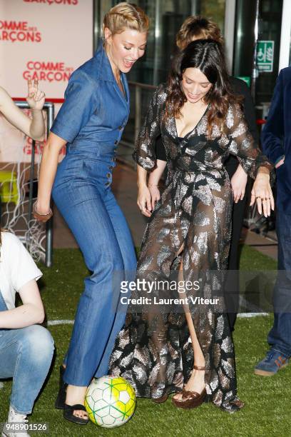 Actresses Mona Walravens and Vanessa Guide attend "Commes des Garcons" Paris Premiere at UGC Cine Cite Bercy on April 19, 2018 in Paris, France.