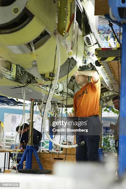 Fighter seen under construction at the Saab Jas Gripen factory in Linkoeping, Sweden, Tuesday, February 10, 2004. Saab AB, the Swedish maker of the...