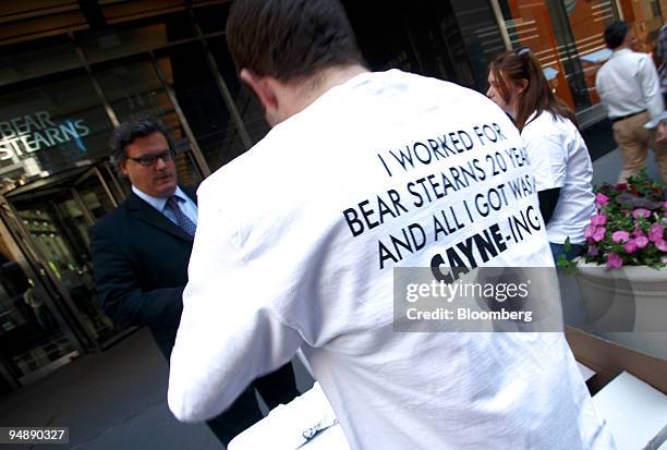 Man sells T-shirts reading "I worked for Bear Stearns 20 years and all I got was a Cayne-ing," a reference to former Bear Stearns Cos. Chief...