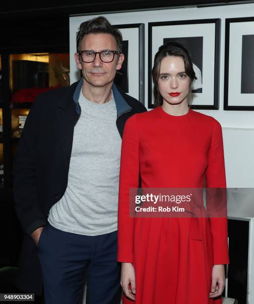 Michel Hazanavicius and Stacy Martin attend the afterparty for the New York Premiere of "Godard Mon Amour" at Omar's on April 19, 2018 in New York...