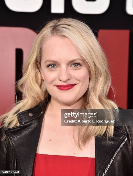 Elisabeth Moss attends the season 2 premiere of Hulu's "The Handmaid's Tale" at the TCL Chinese Theatre on April 19, 2018 in Hollywood, California.