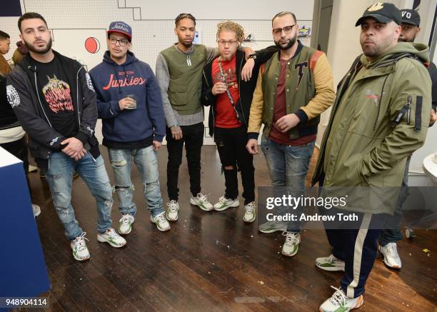 Guests wear FILA Mindblower X Sneaker Junkies at the Launch of the FILA Mindblower Pop-Up Powered by Ciroc on April 19, 2018 in New York City.