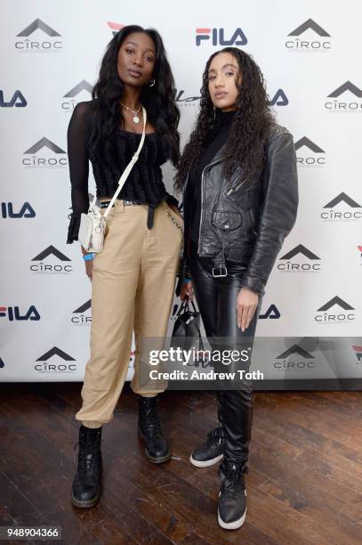 Mouna Traore and Syv de Blare attend the Launch of the FILA Mindblower Pop-Up Powered by Ciroc on April 19, 2018 in New York City.