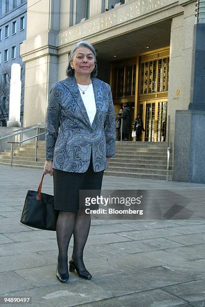 District Judge Miriam Goldman Cedarbaum leaves the federal courthouse in New York for the midday recess on Tuesday, February 10, 2004. Cedarbaum is...