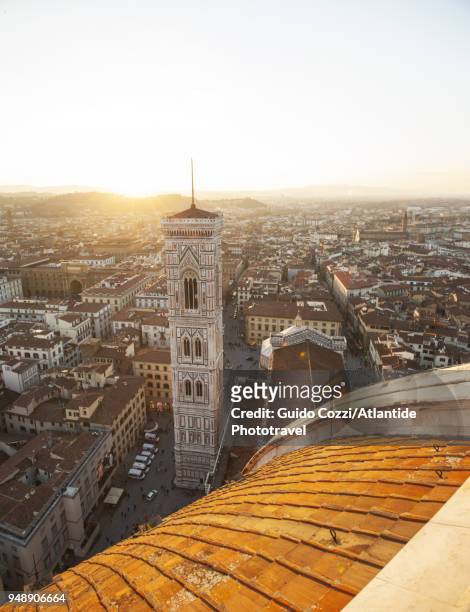 view of the town from the dome of santa maria del fiore cathedral - campanile florence stock pictures, royalty-free photos & images