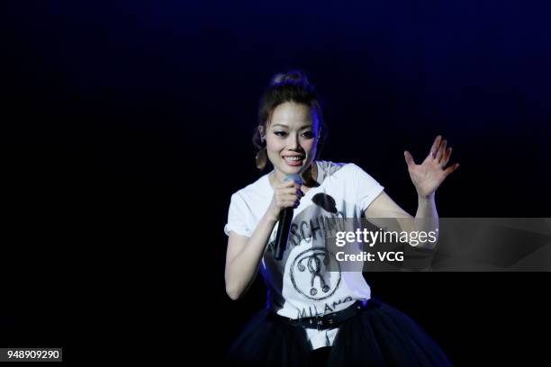 Singer Joey Yung performs at Marvel Studios 10th Anniversary event on April 19, 2018 in Shanghai, China.