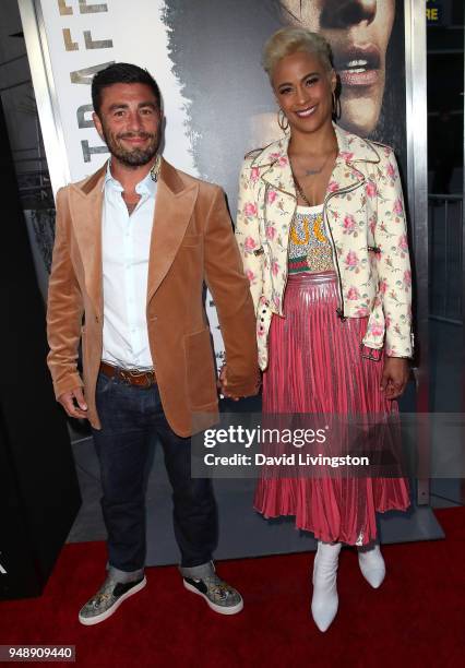 RealtorÊZach Quittman and actress Paula Patton attend the premiere of Codeblack Films' "Traffik" at ArcLight Hollywood on April 19, 2018 in...