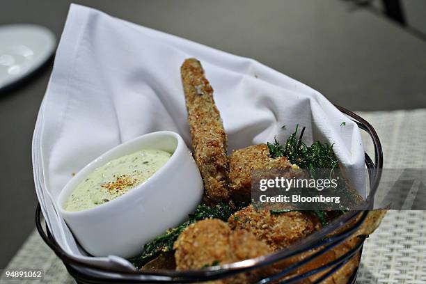 Crispy Rabbit appetizer is displayed for a photograph at Mia Dona in New York, U.S., on Monday, Feb. 25, 2008. The new restaurant is on 58th Street...
