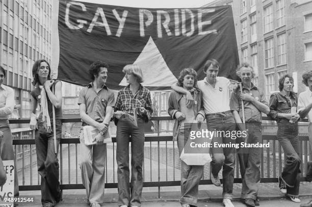Gay Pride demonstration at the Old Bailey, in occasion of the start of the prosecution alleging blasphemous libel brought by Mary Whitehouse against...