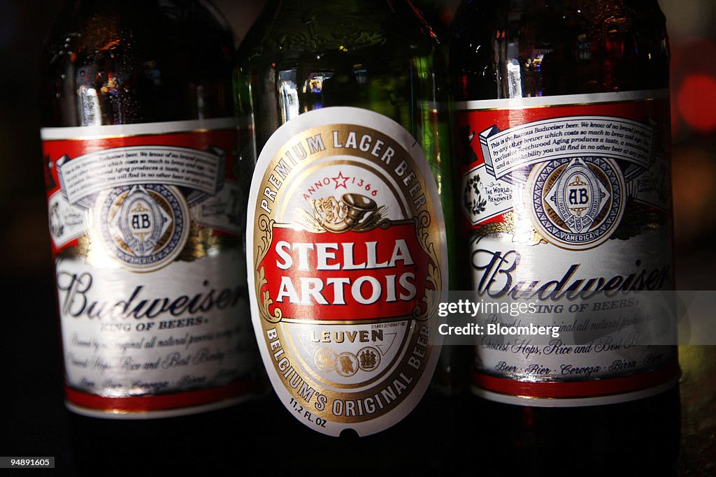 Bottles of InBev NV's Stella Artois and Anheuser-Busch Cos.