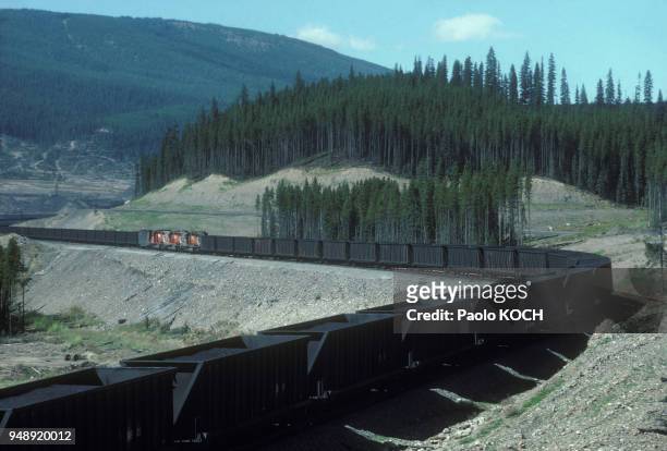 Train de charbon d'une mine d'Elkford, en Colombie Britannique, au Canada.