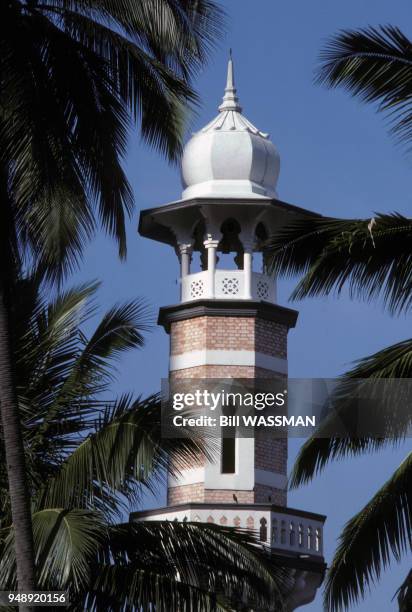 Minaret de la mosquée Masjid Jamek à Kuala Lumpur, en février 1988, Malaisie.