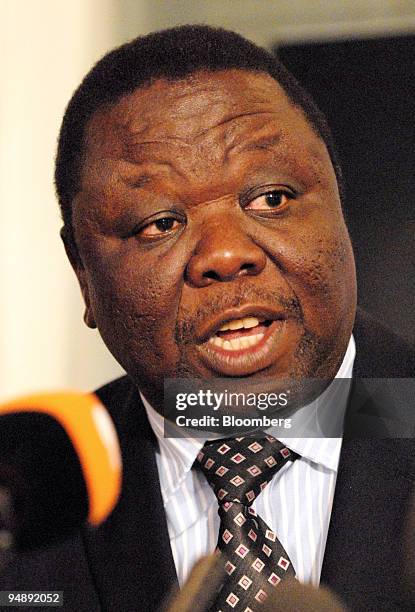 Morgan Tsvangirai, leader of Zimbabwe's Movement for Democratic Change, speaks at a press conference in Johannesburg, South Africa, on Wednesday,...