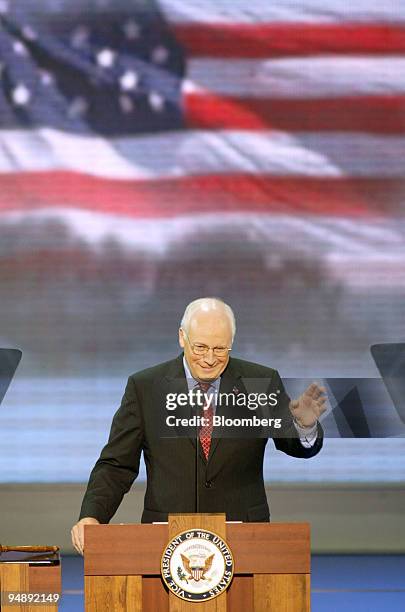 Vice President Dick Cheney prepares to speak on the third day of the Republican National Convention in New York, September 1, 2004. Cheney assailed...