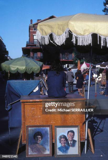 Peintre de rue dans le Jackson Square à la Nouvelle-Orléans, en novembre 1982, en Louisiane, Etats-Unis.