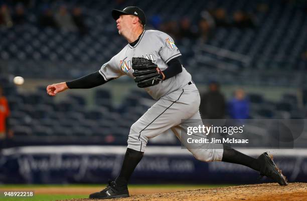Brad Ziegler of the Miami Marlins in action against the New York Yankees at Yankee Stadium on April 17, 2018 in the Bronx borough of New York City....