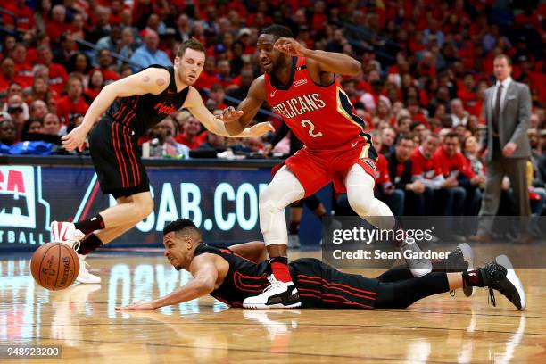 Ian Clark of the New Orleans Pelicans steals the ball from CJ McCollum of the Portland Trail Blazers during Game 3 of the Western Conference playoffs...