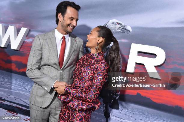 Actors Rodrigo Santoro and Thandie Newton arrive at the Los Angeles premiere of HBO's 'Westworld' season 2 at The Cinerama Dome on April 16, 2018 in...