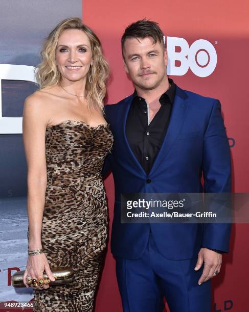 Actor Luke Hemsworth and wife Samantha Hemsworth arrive at the Los Angeles premiere of HBO's 'Westworld' season 2 at The Cinerama Dome on April 16,...