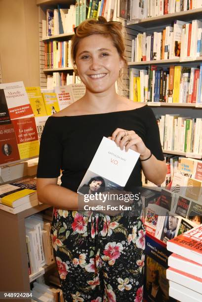 Humorist/comedian Berangere Krief attends "V.O." Mathilda May Book Signing at Librairie Albin Michel Bd Saint Germain on April 19, 2018 in Paris,...