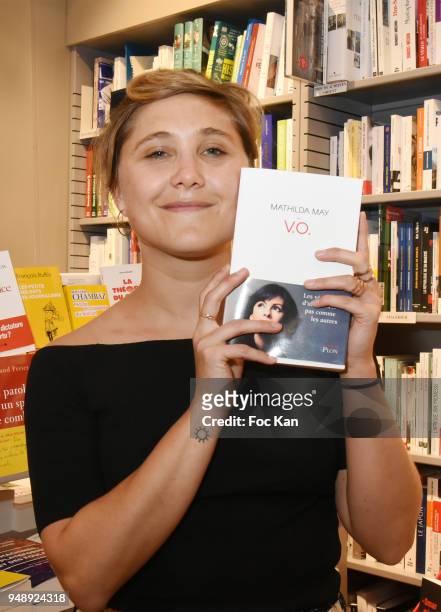 Humorist/comedian Berangere Krief attends "V.O." Mathilda May Book Signing at Librairie Albin Michel Bd Saint Germain on April 19, 2018 in Paris,...