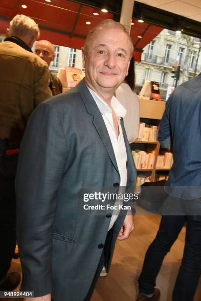 Actor/director Patrick Braoude attend "V.O." Mathilda May Book Signing at Librairie Albin Michel Bd Saint Germain on April 19, 2018 in Paris, France.