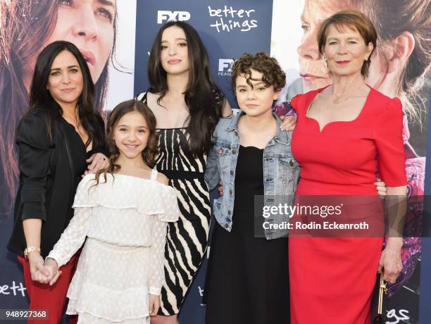 Pamela Adlon, Olivia Edward, Mikey Madison, Hannah Alligood, and Celia Imrie attend the FYC event for FX's "Better Things" at Saban Media Center on...