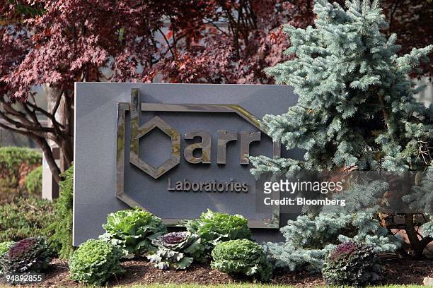 Sign for Barr Laboratories, outside its' Pomona, New York facilities, is seen Tuesday, November 1, 2005.
