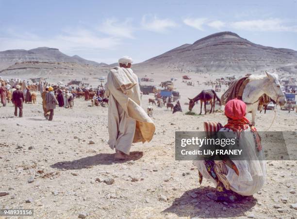 Le marché du moussem d'Imilchil, dans le Haut Atlas au Maroc, en 1983.