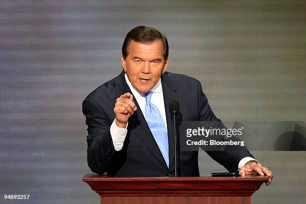 Tom Ridge, former governor of Pennsylvania, speaks on day four of the Republican National Convention at the Xcel Energy Center in St. Paul,...