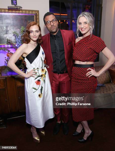 Madeline Brewer, O-T Fagbenle, and Ever Carradine attend the premiere of Hulu's "The Handmaid's Tale" Season 2 at Chateau Marmont on April 19, 2018...