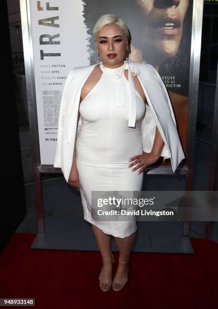 Songwriter Queen Pheena attends the premiere of Codeblack Films' "Traffik" at ArcLight Hollywood on April 19, 2018 in Hollywood, California.