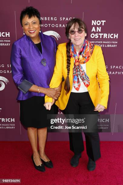 Carla Hayden and Carol Highsmith attend the Annenberg Space for Photography's "Not An Ostrich" Exhibit Opening Party at the Annenberg Space For...