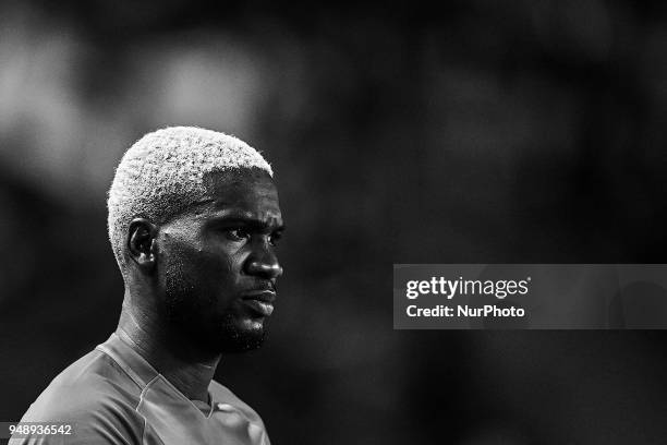 The image has been converted to black and white) Ideye of Malaga CF looks on prior to the La Liga game between Levante UD and Malaga CF at Ciutat de...