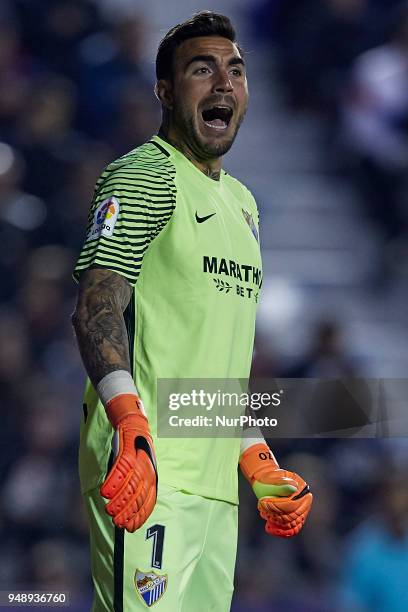 Roberto of Malaga CF reacts during the La Liga game between Levante UD and Malaga CF at Ciutat de Valencia on April 19, 2018 in Valencia, Spain