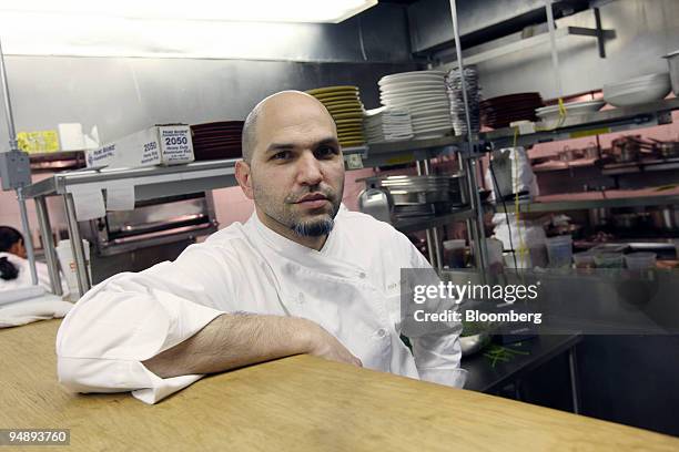 Chef Michael Psilakis poses in the kitchen of Mia Dona in New York, U.S., on Monday, Feb. 25, 2008. The new restaurant is on 58th Street at 3rd...
