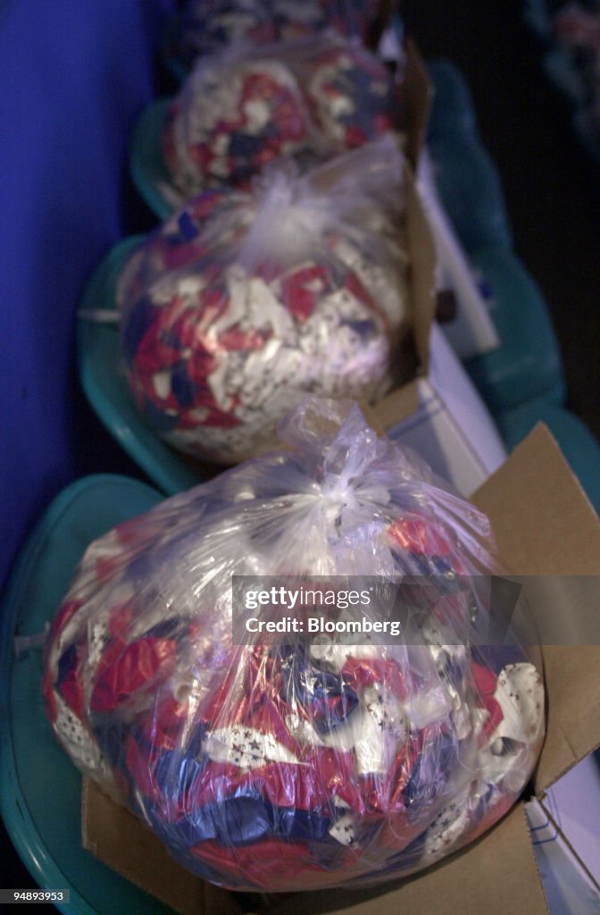 Bags of balloons wait to be inflated inside Madison Square G