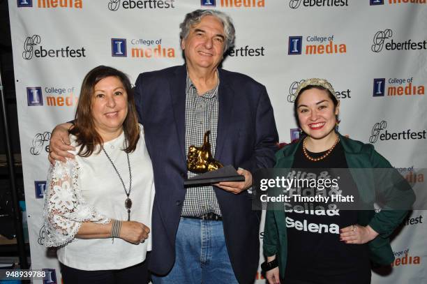 Claudia Puig, Gregory Nava, and Monica Castillo attend the 2018 Roger Ebert Film Festival at Virginia Theatre on April 19, 2018 in Champaign,...