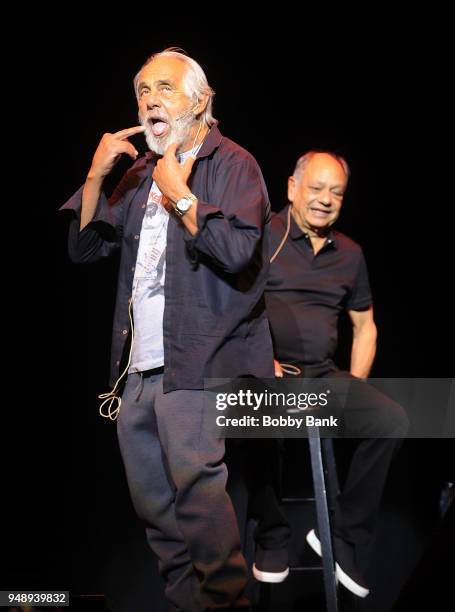 Tommy Chong and Cheech Marin perform as Cheech & Chong at Mayo Performing Arts Center on April 19, 2018 in Morristown, New Jersey.