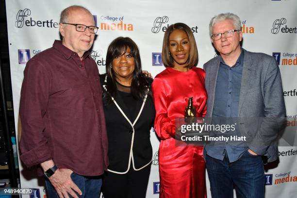 Nate Kohn, Chaz Ebert, Director Amma Asante, and Soren Pedersen attend the 2018 Roger Ebert Film Festival at Virginia Theatre on April 19, 2018 in...