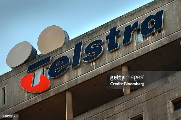 Sign is pictured atop the Telstra Corp. Building in the central business district of Sydney, Australia Thursday, September 8, 2005. Telstra Corp.,...