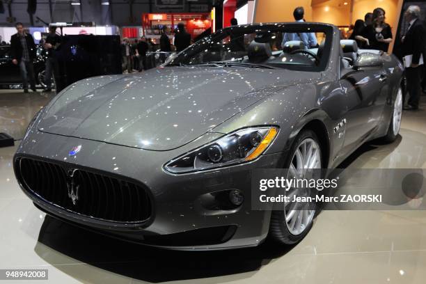 View of the GranCabrio shown on the Maserati stand at the Geneva Motor Show, on March 6, 2012 in Geneva in Switzerland.