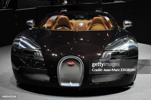 View of a Bugatti Veyron Grand Sport shown on the Bugatti stand at the Geneva Motor Show, on March 6, 2012 in Geneva in Switzerland.