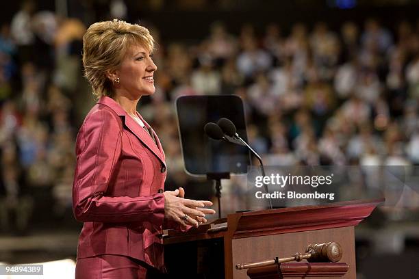 Carly Fiorina, chairman of the Republican National Committee Victory 2008 and former chairman of Hewlett-Packard Co., speaks on day three of the...