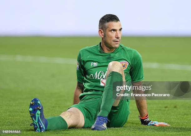 Christian Puggioni of Benevento Calcio in action during the serie A match between Benevento Calcio and Atalanta BC at Stadio Ciro Vigorito on April...