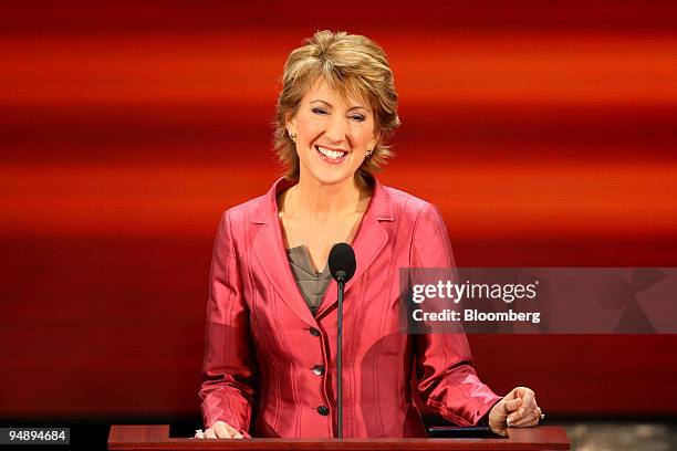 Carly Fiorina, chairman of the Republican National Committee Victory 2008 and former chairman of Hewlett-Packard Co., speaks on day three of the...