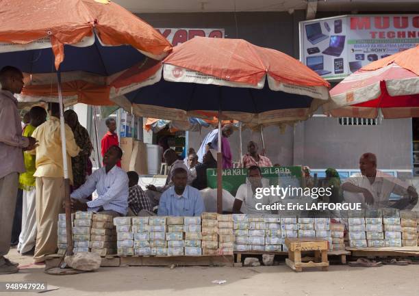 Money Changers Wads Stall Along A Street Near Hargeisa Market Hargeisa Somaliland.